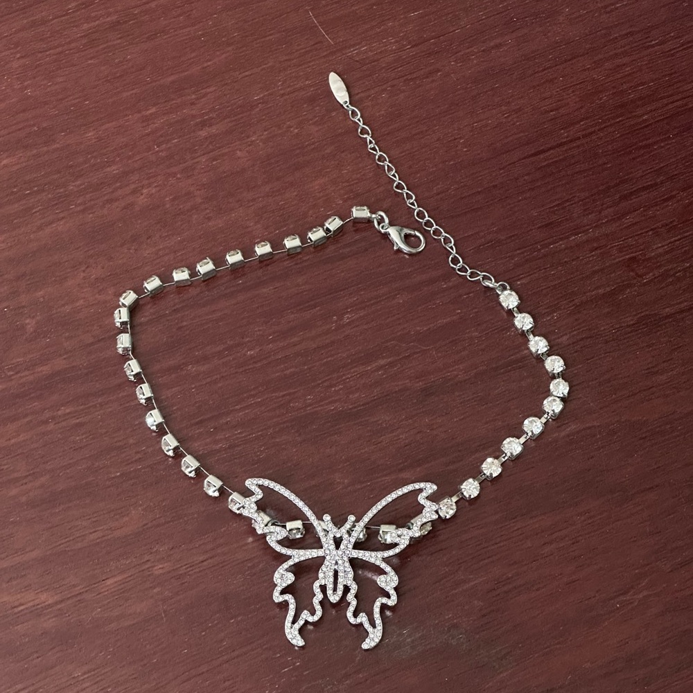 Silver Butterfly Crystal Tennis Necklace - Women Jewelry